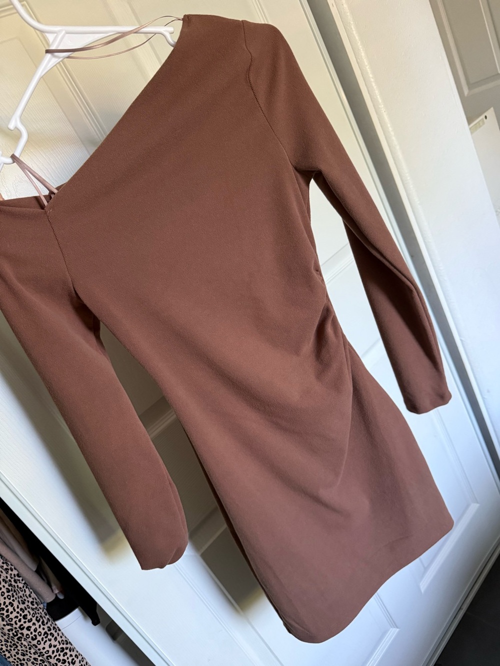 Bershka Chocolate Brown Long Sleeve Bodycon Dress